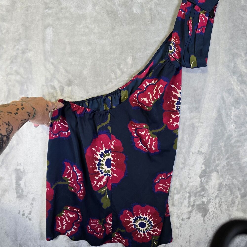 Tucker One Shoulder Womens Blouse Shirt Blue Floral Medium